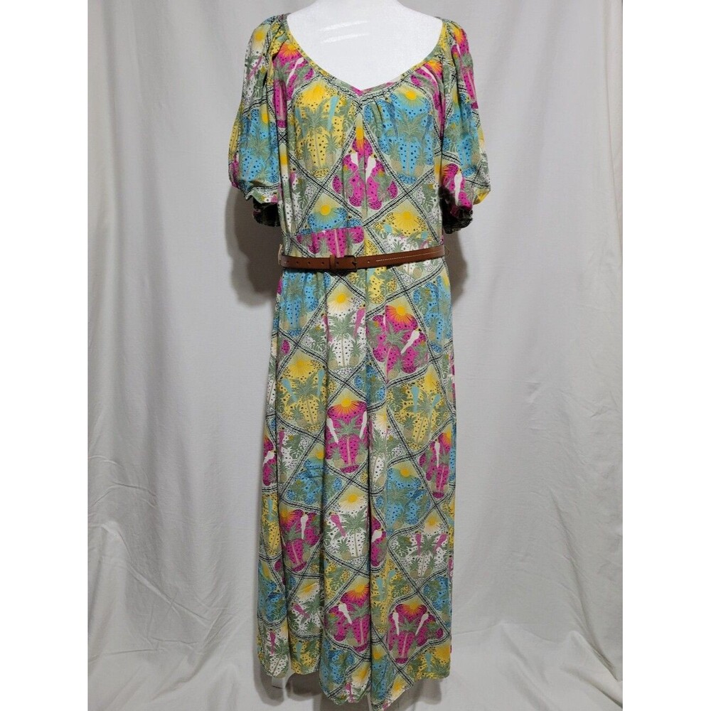 LOFT Women's 12 Pastel Floral and Geometric Midi Dress Resortwear Costal Boho